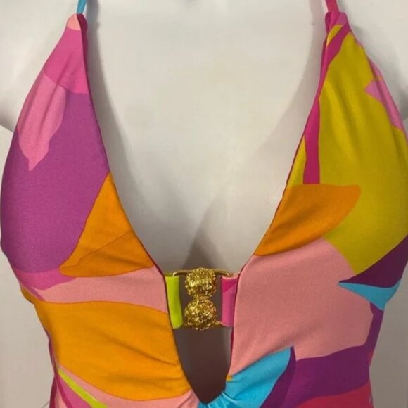 Trina Turk Lilleth  One Piece Plunge Tropical Print Swimsuit NWT $172 - Picture 3 of 5